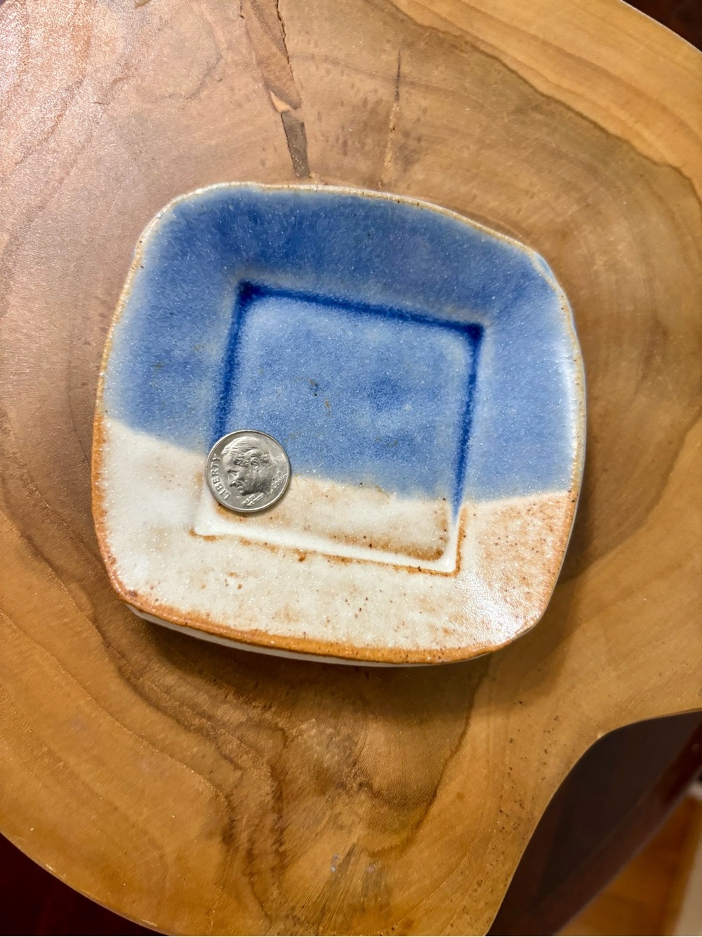 Small Blue and White handmade square ceramic dish or trinket catch all square